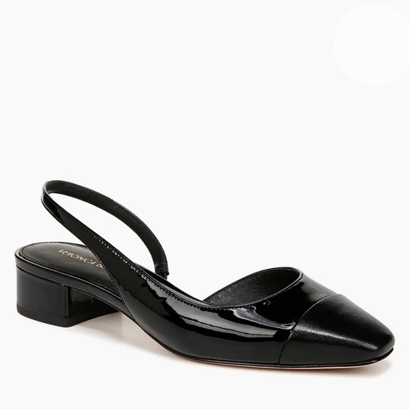 Veronica Beard Slingback Pumps 9.5 Black Patent Leather Cecile Cap Toe Formal